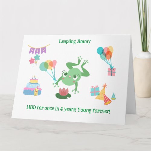 HBD Frog Lily Pad Cake Balloons Hats Design Card