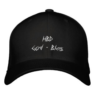 HBD God Bless Front - M Back Black Flexfit Wool Embroidered Baseball Cap