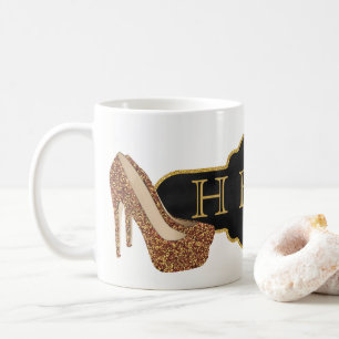 HBIC Boss Lady Chic Black Gold Glitter Shoes Coffee Mug
