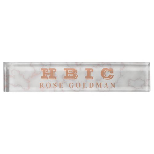 HBIC Modern Rose Gold Marble Stone Luxury Desk Name Plate