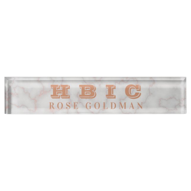 HBIC Modern Rose Gold Marble Stone Luxury Desk Name Plate (Front)