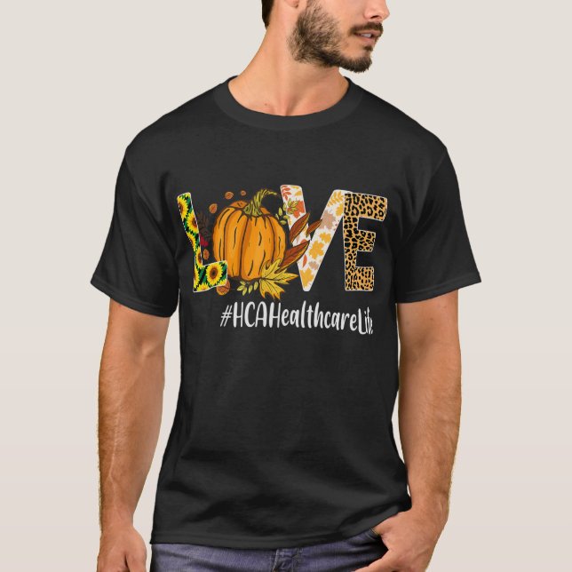 HCA Healthcare Love Fall Pumpkin leopard T-Shirt (Front)