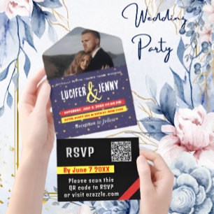 HD Modern Photo & Ampersand Wedding QR Code RSVP  All In One Invitation