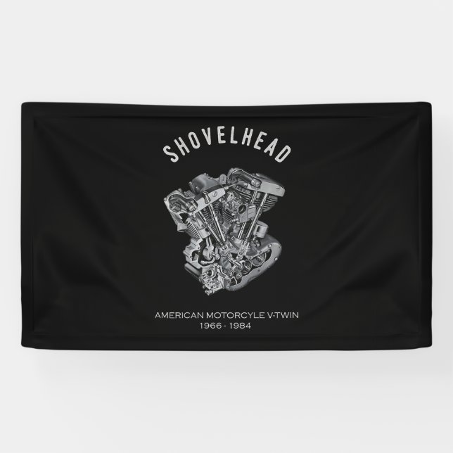 HD Motorcycle Vtwin Shovelhead Engine Drawing Bike Banner (Horizontal)