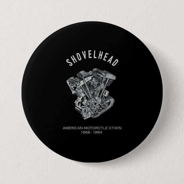 HD Motorcycle Vtwin Shovelhead Engine Drawing Bike Button (Front)