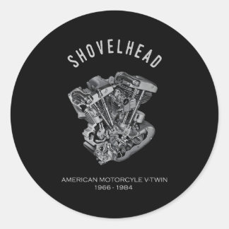 Hd Motorcycle Vtwin Shovelhead Engine Drawing Bike Classic Round Sticker