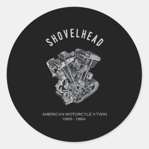 HD Motorcycle Vtwin Shovelhead Engine Drawing Bike Classic Round Sticker