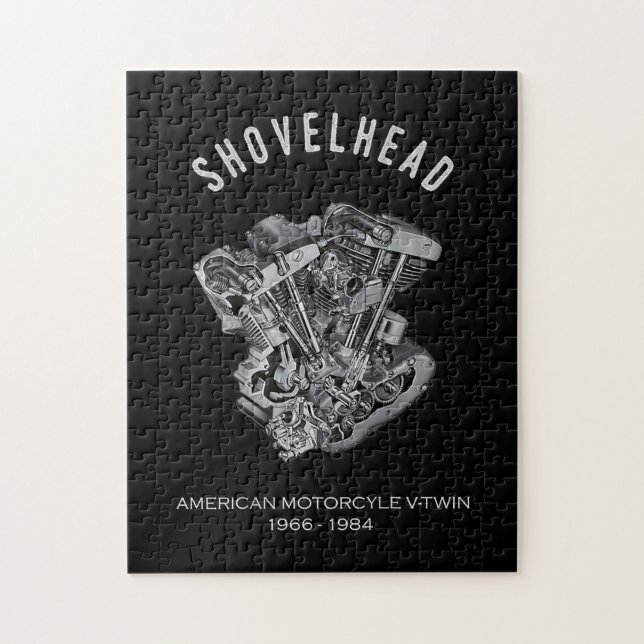 HD Motorcycle Vtwin Shovelhead Engine Drawing Bike Jigsaw Puzzle (Vertical)