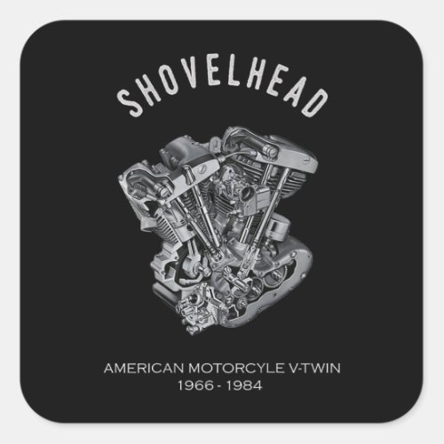 HD Motorcycle Vtwin Shovelhead Engine Drawing Bike Square Sticker