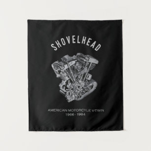 HD Motorcycle Vtwin Shovelhead Engine Drawing Bike Tapestry