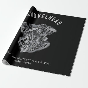 HD Motorcycle Vtwin Shovelhead Engine Drawing Bike Wrapping Paper