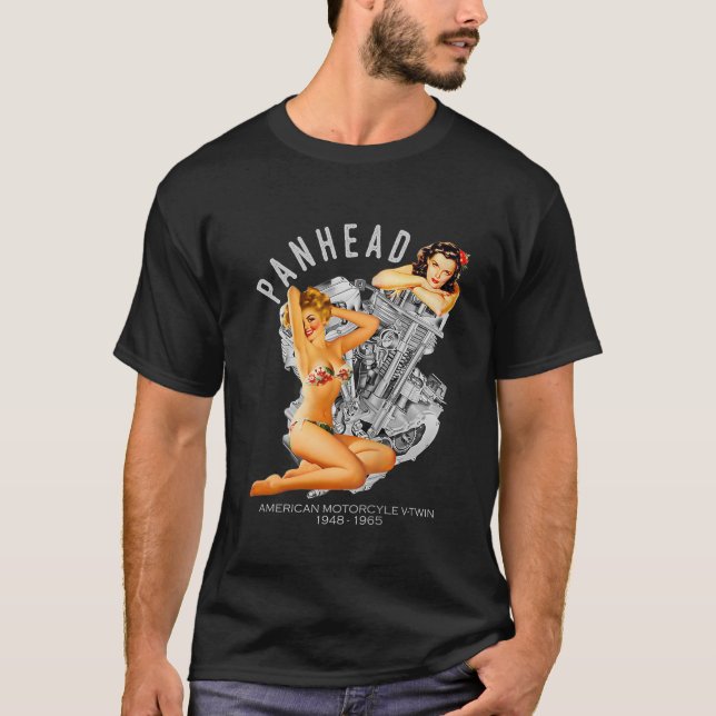 HD PanHead Retro Pinup VTwin Engine Motorcycle 194 T-Shirt (Front)