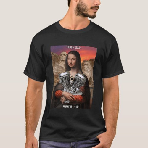 HD Panhead VTwin Motorcycle Moto Lisa Vintage Mona T_Shirt