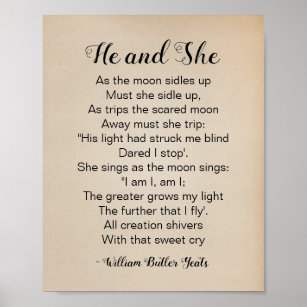 He and She Poem by William Butler Yeats Vintage Poster