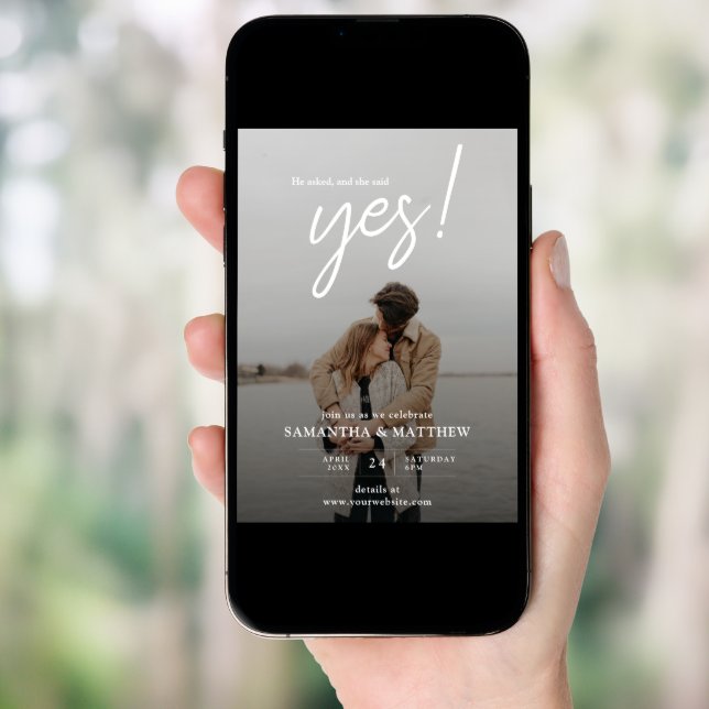 He Asked and She Said Yes Photo Engagement Party Invitation (Front Digital)