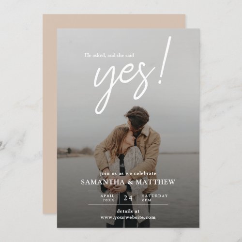 He Asked and She Said Yes Photo Engagement Party Invitation