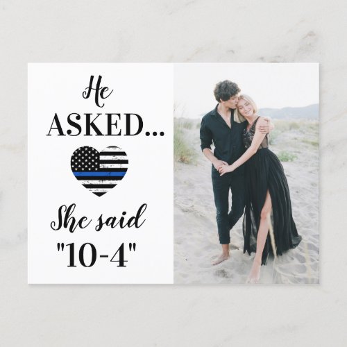 He Asked She Said 10_4 Police Wedding Photo Announcement Postcard