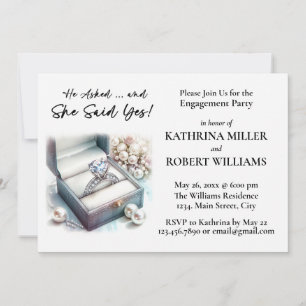 He Asked, She Said Yes! Elegant Engagement Party Invitation