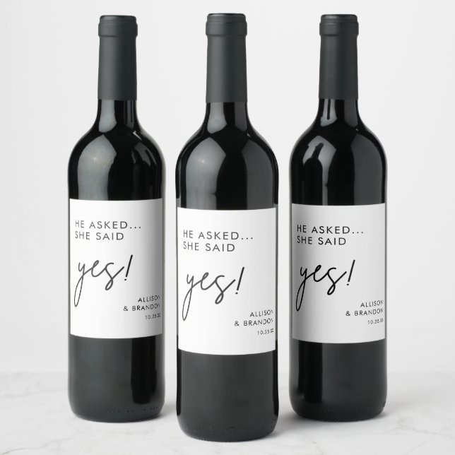 He Asked She said Yes Engagement Party Favors Wine Label (Bottles)