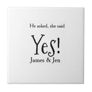He asked she said yes engagement party name simple ceramic tile