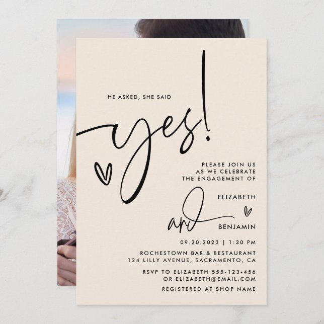 He Asked She Said Yes Engagement Party Photo Invitation (Front/Back)