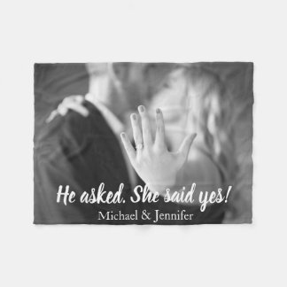 He Asked She Said Yes Engagement Photo Fleece Blanket