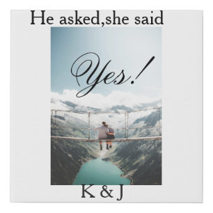 He asked she said yes engagement photo name stylis faux canvas print