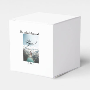He asked she said yes engagement photo name stylis favor boxes