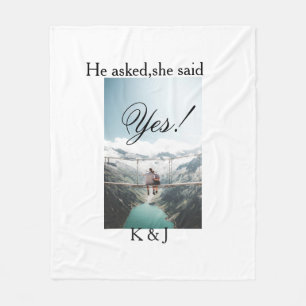 He asked she said yes engagement photo name stylis fleece blanket