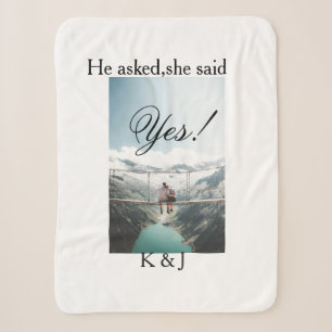 He asked she said yes engagement photo name stylis sherpa blanket