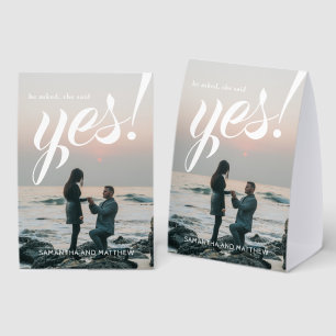 He Asked She Said Yes Engagement Photo Party Paper Table Tent