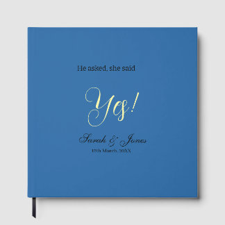 He asked she said yes engagement simple blue yello guest book