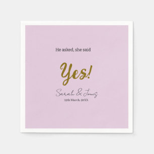 He asked she said yes engagement simple gold purpl napkins