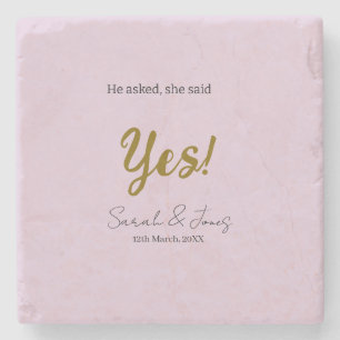 He asked she said yes engagement simple gold purpl stone coaster