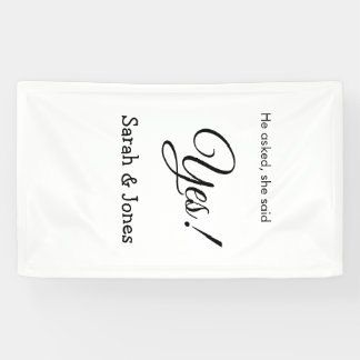 He asked she said yes engagement simple minimal banner