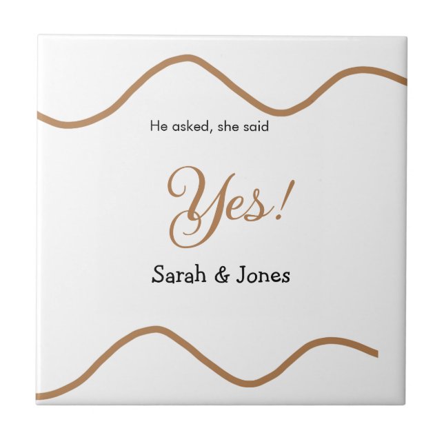 He asked she said yes engagement simple minimal  ceramic tile (Front)