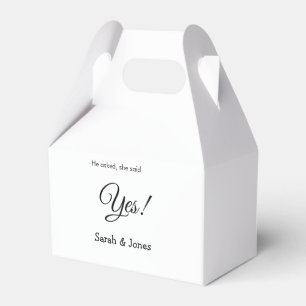 He asked she said yes engagement simple minimal  favor boxes