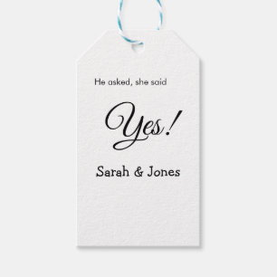 He asked she said yes engagement simple minimal gift tags