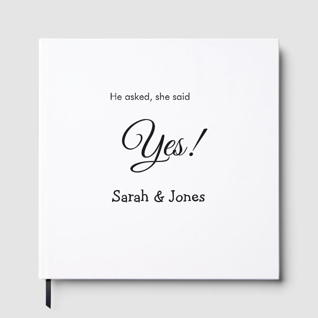He asked she said yes engagement simple minimal  guest book (Front)