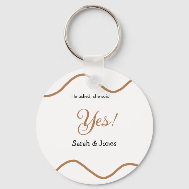 He asked she said yes engagement simple minimal  keychain (Front)