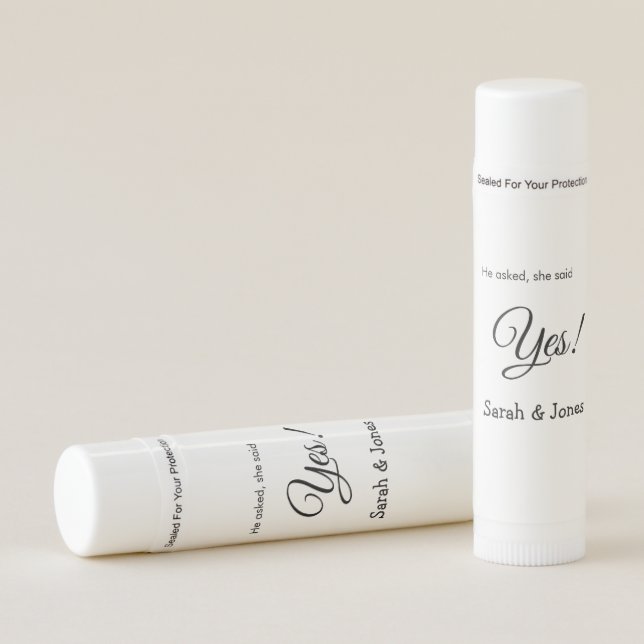 He asked she said yes engagement simple minimal  lip balm (Front)