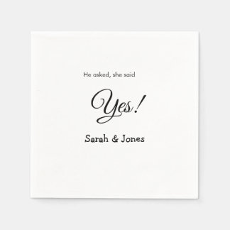 He asked she said yes engagement simple minimal napkins