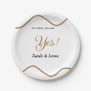 He asked she said yes engagement simple minimal  paper plates