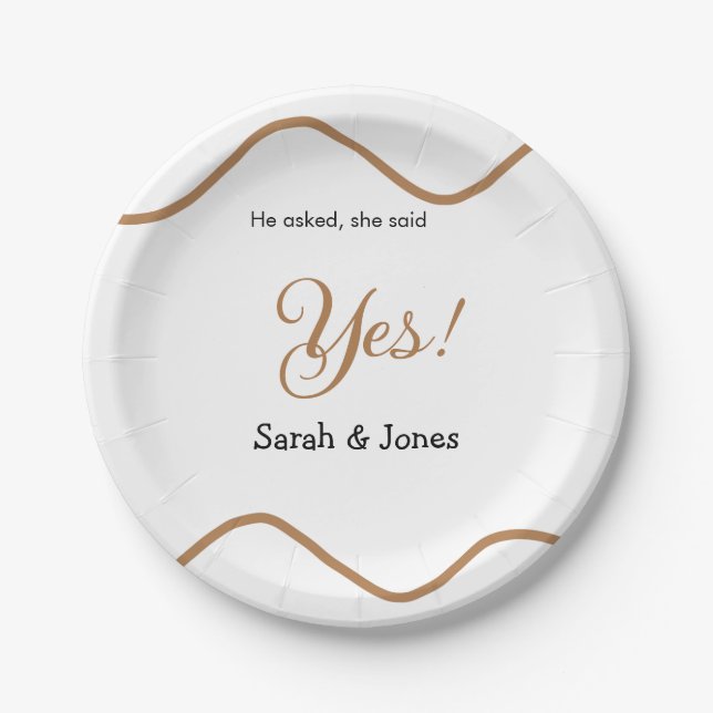 He asked she said yes engagement simple minimal  paper plates (Front)