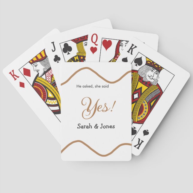 He asked she said yes engagement simple minimal  poker cards (Back)