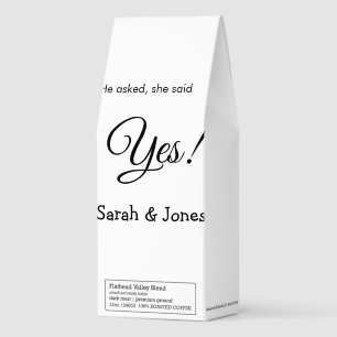 He asked she said yes engagement simple minimal roasted coffee