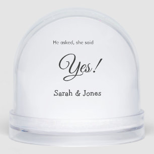 He asked she said yes engagement simple minimal  snow globe