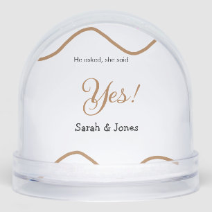 He asked she said yes engagement simple minimal snow globe