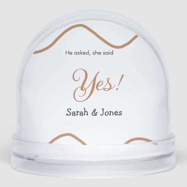 He asked she said yes engagement simple minimal  snow globe (Front)