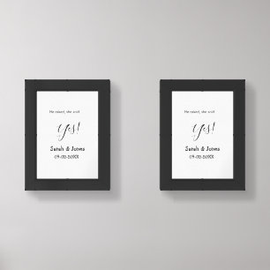 He asked she said yes engagement simple minimal wall art sets